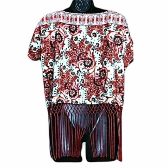 Michael Kors Swim Cover Womens Sz S Red Boho Round Neck Vacation Tassel Beach - Picture 3 of 8